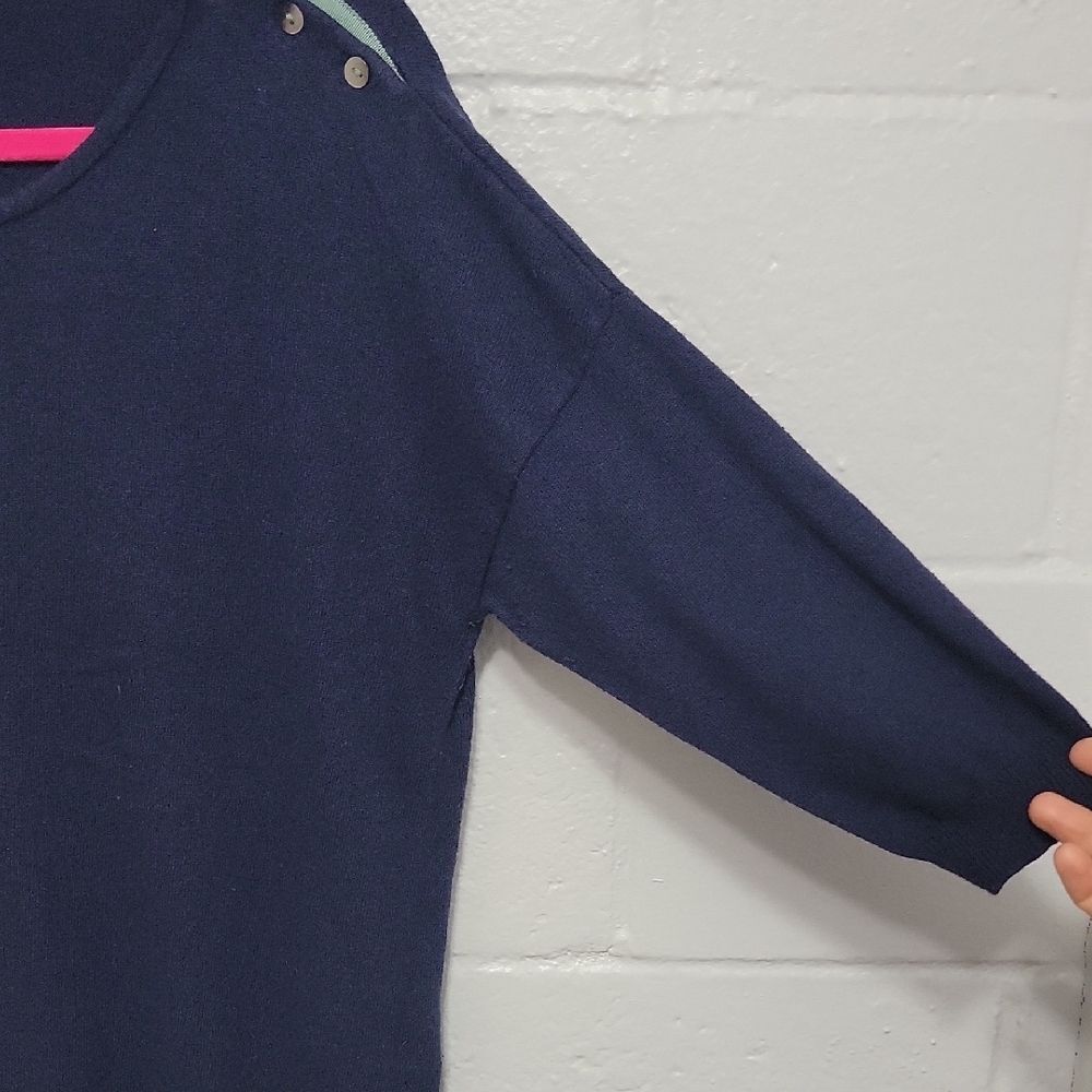 Boden Navy Knit Top Button Shoulder 3/4 Sleeve Sweater - Picture 11 of 13